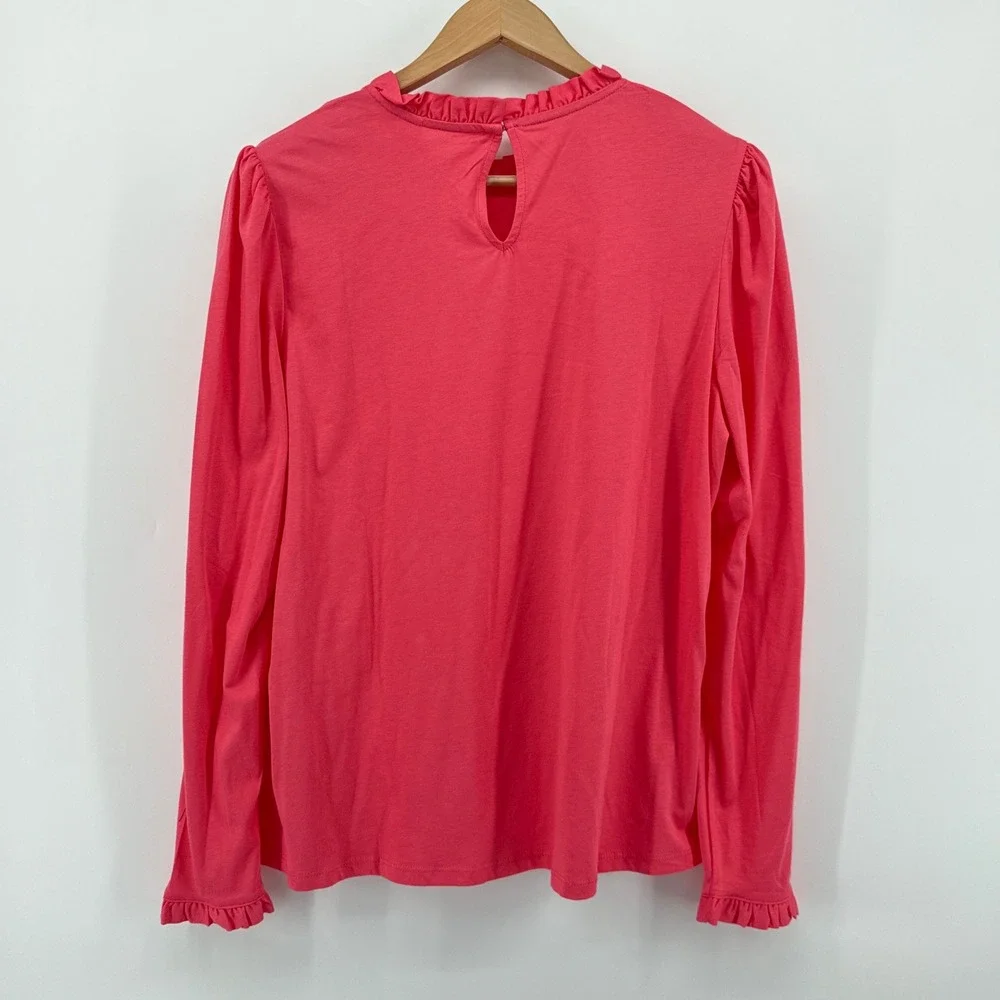 NWT Boden Supersoft‎ Frill Detail Top Coral Ruffle Puff Long Sleeve Top SZ 16/18